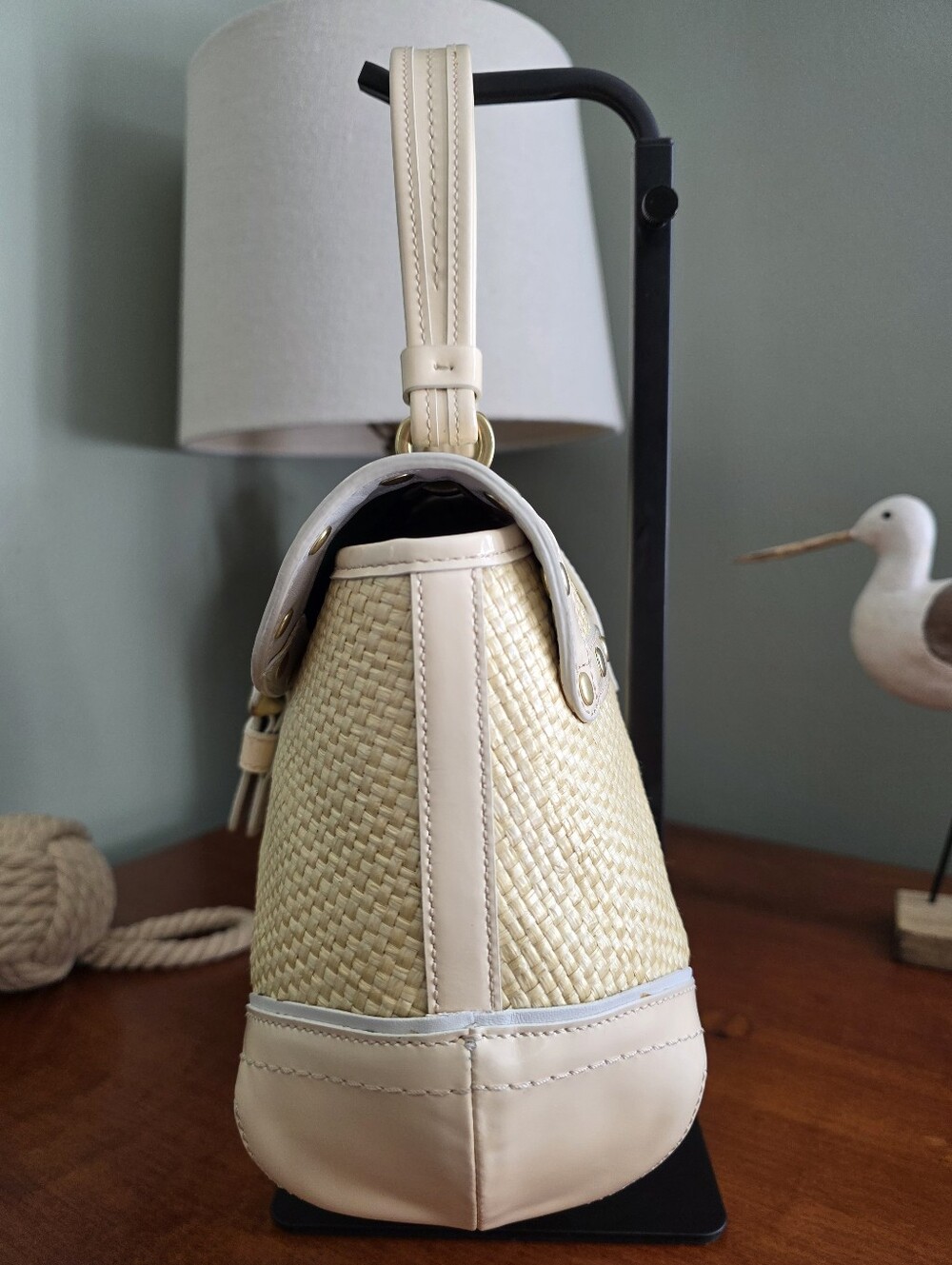 Coach F11687 Soho Woven Straw Patent Leather Satchel Ivory Summer Y2K Bag - Picture 2 of 16